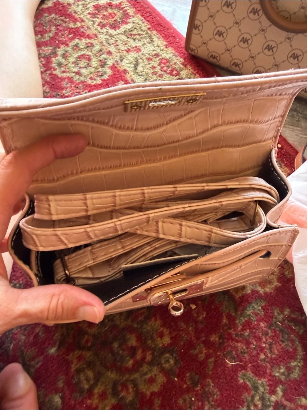 Croc-Embossed Mini Satchel in Blush